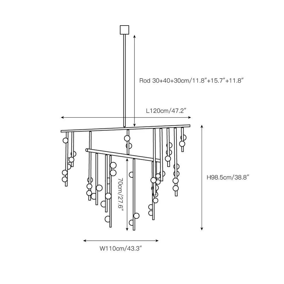 Brass Drop System Chandelier - 76 heads L 220cm x W 180cm x H 400cm / L 86.6" x W 70.9" x H 157.5"BlackBlushlighting
