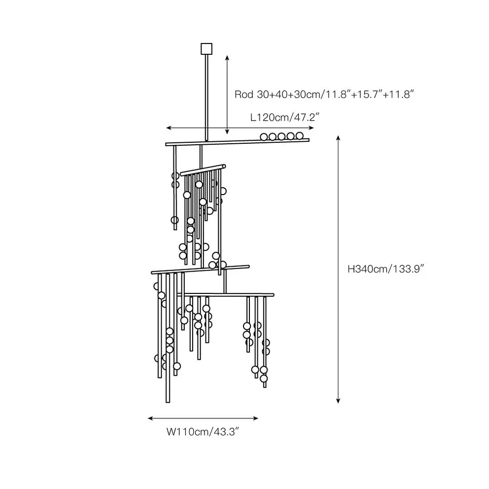 Brass Drop System Chandelier - 76 heads L 220cm x W 180cm x H 400cm / L 86.6" x W 70.9" x H 157.5"BlackBlushlighting