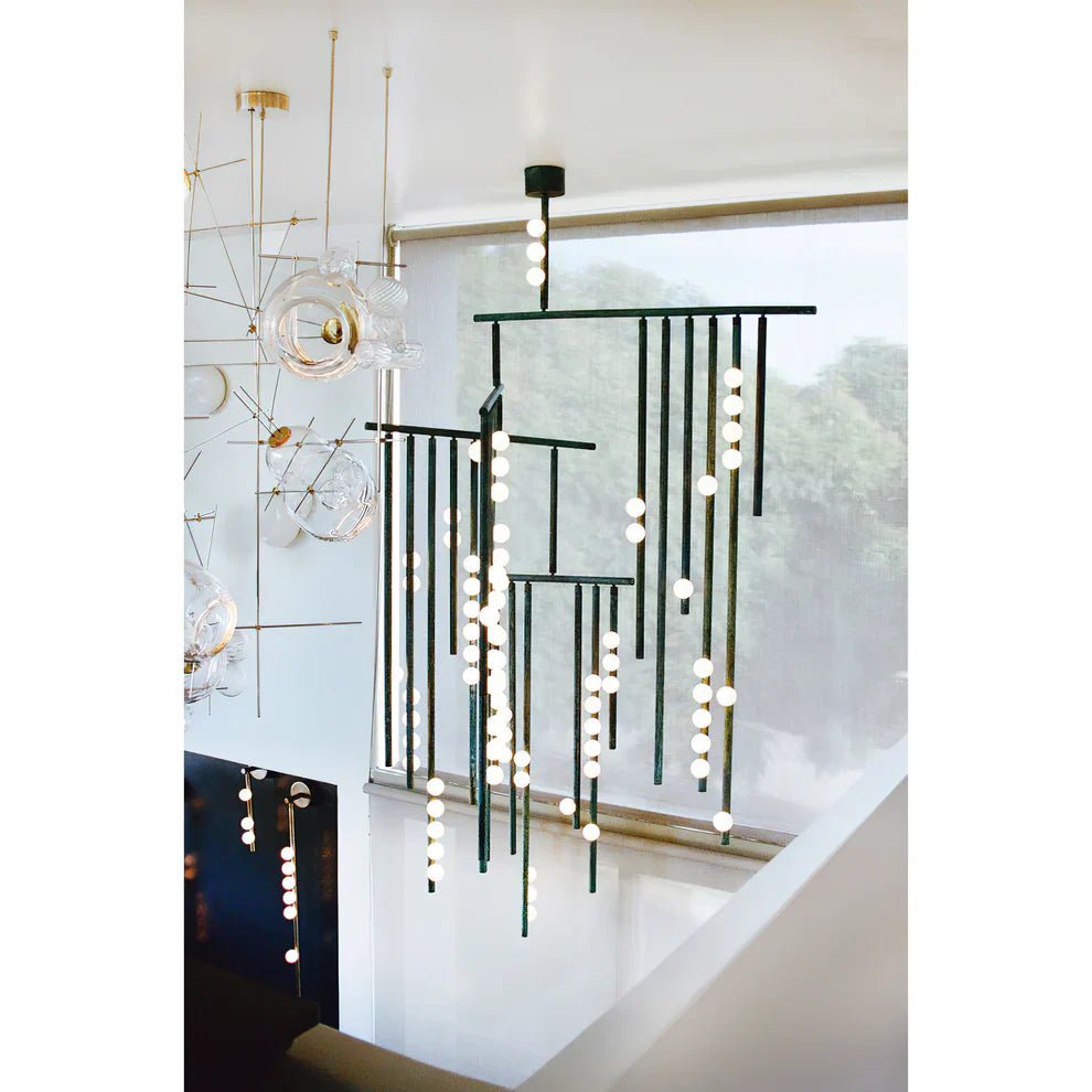 Brass Drop System Chandelier - 76 heads L 220cm x W 180cm x H 400cm / L 86.6" x W 70.9" x H 157.5"BlackBlushlighting