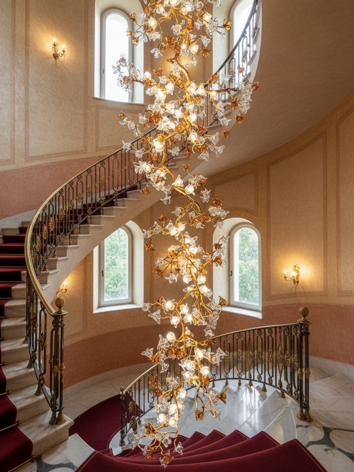 Brass Maple Branch Chandelier - ∅ 31.5″ x H 70.9″ / Dia 80cm x H 180cmBrass & Clear & YellowBlushlighting