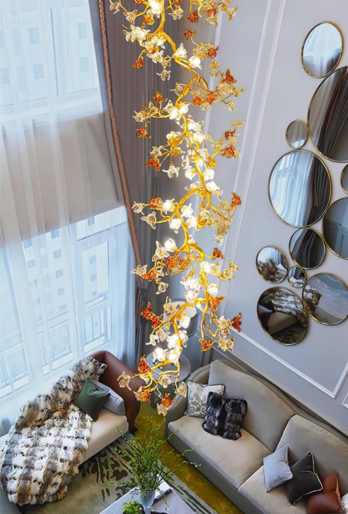 Brass Maple Branch Chandelier - ∅ 31.5″ x H 70.9″ / Dia 80cm x H 180cmBrass & Clear & YellowBlushlighting