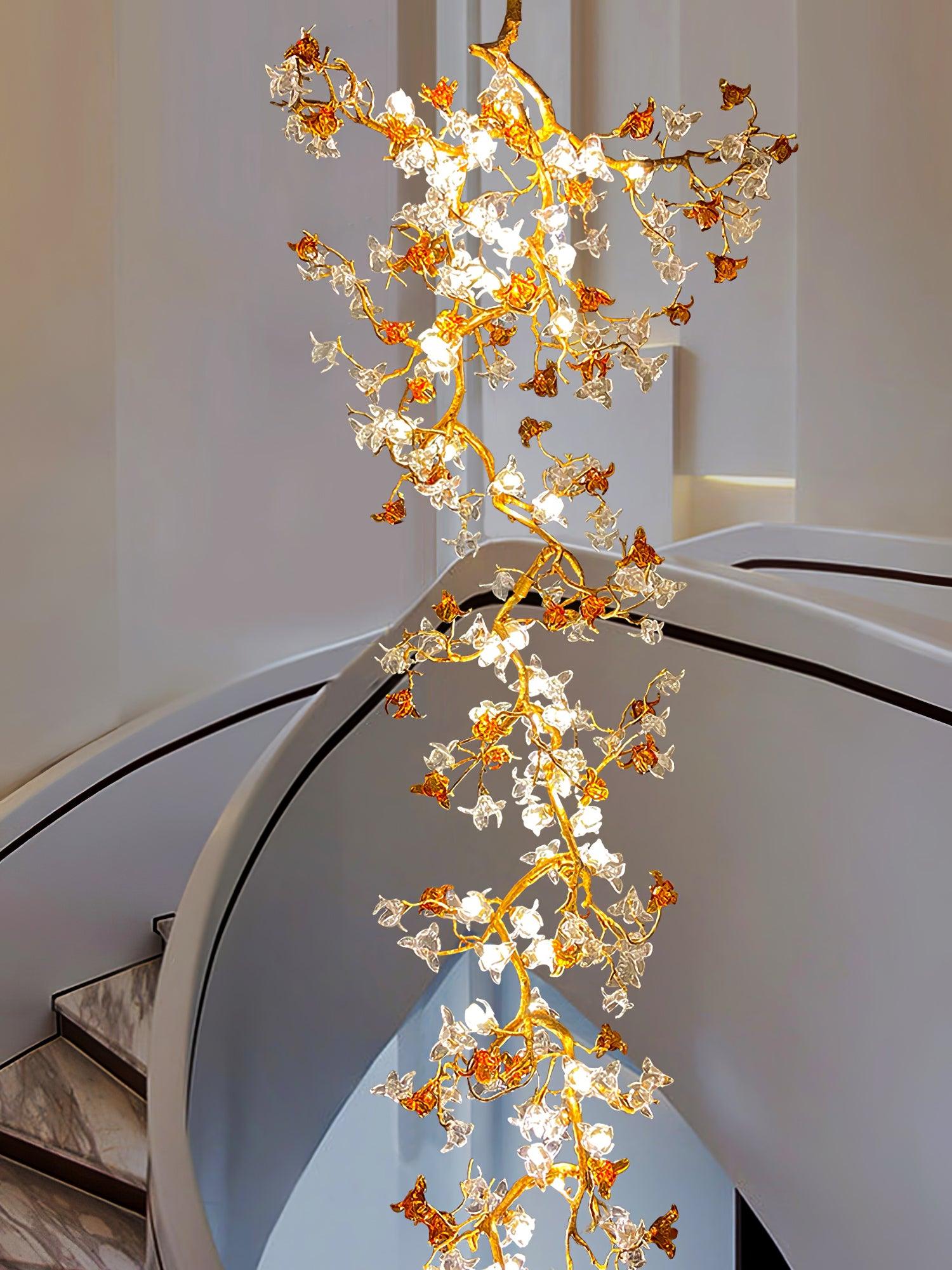 Brass Maple Branch Chandelier - ∅ 31.5″ x H 70.9″ / Dia 80cm x H 180cmBrass & Clear & YellowBlushlighting