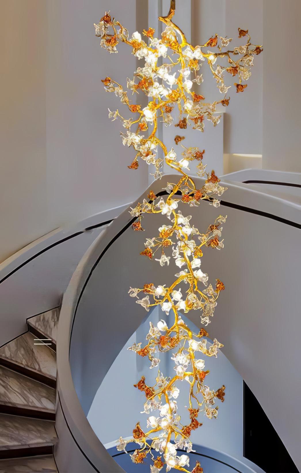Brass Maple Branch Chandelier - ∅ 31.5″ x H 70.9″ / Dia 80cm x H 180cmBrass & Clear & YellowBlushlighting