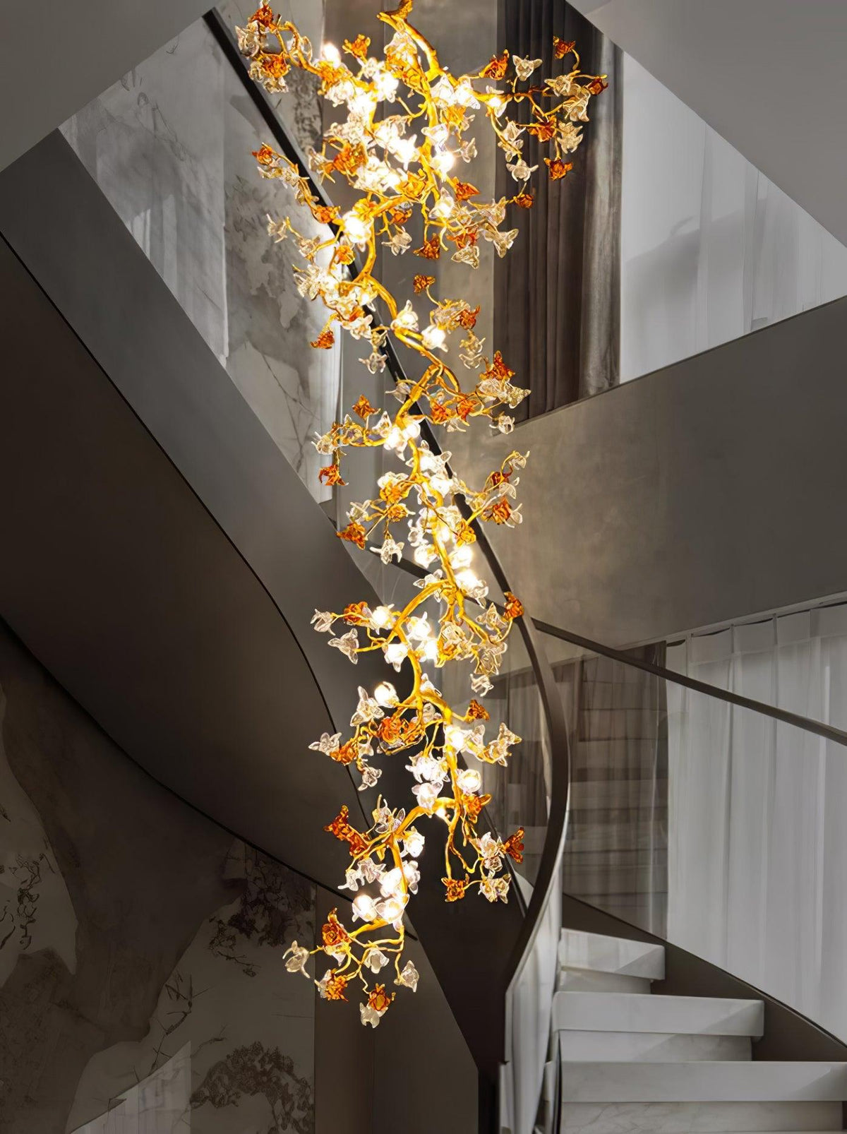 Brass Maple Branch Chandelier - ∅ 31.5″ x H 70.9″ / Dia 80cm x H 180cmBrass & Clear & YellowBlushlighting
