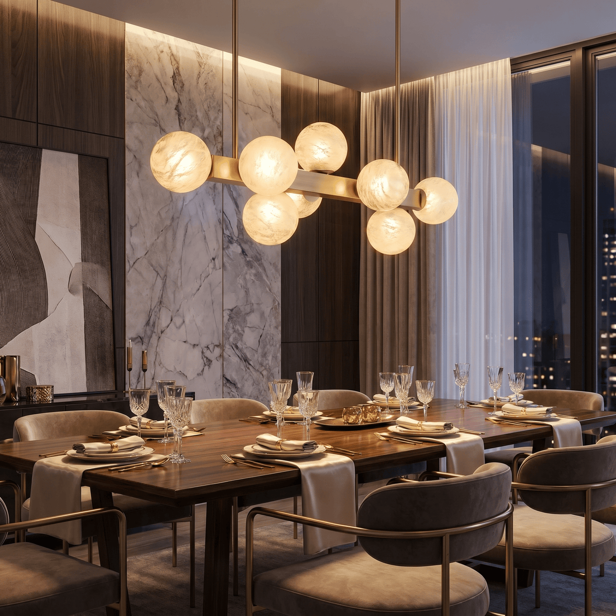 Brass Multi-orb Alabaster Pendant Light - W21.7" × L15" × H33.5" (W55 × L38 × H85 cm)Blushlighting