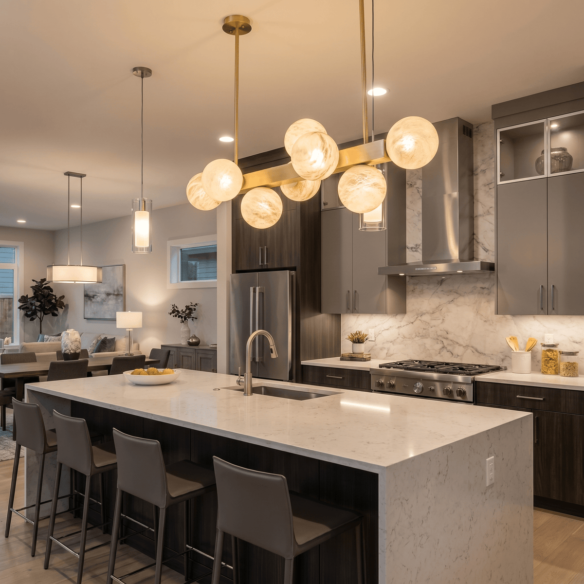Brass Multi-orb Alabaster Pendant Light - W21.7" × L15" × H33.5" (W55 × L38 × H85 cm)Blushlighting