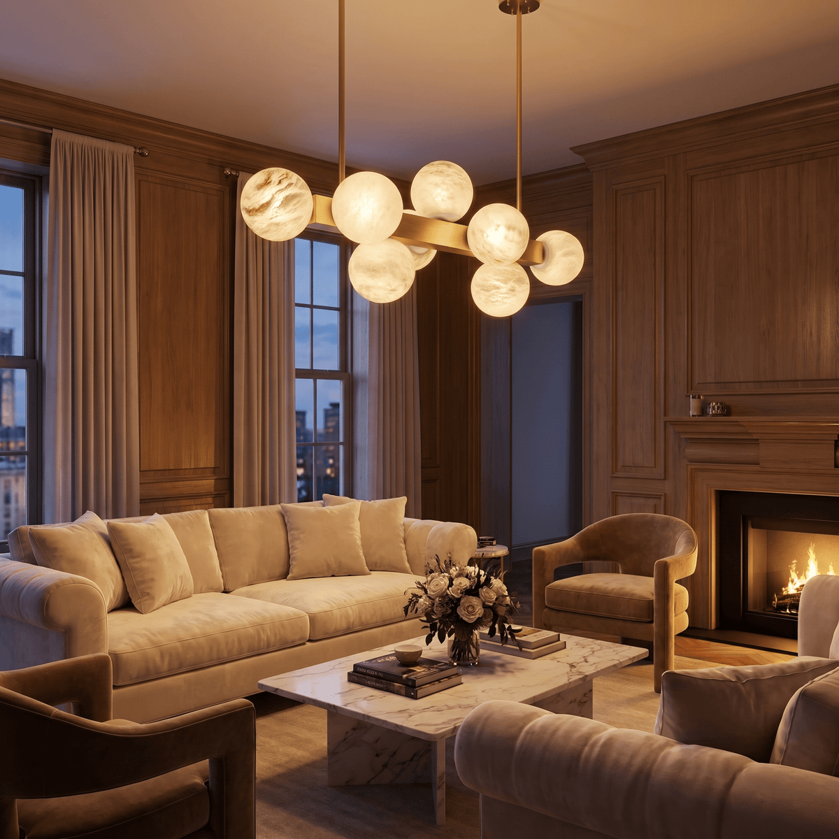 Brass Multi-orb Alabaster Pendant Light - W21.7" × L15" × H33.5" (W55 × L38 × H85 cm)Blushlighting