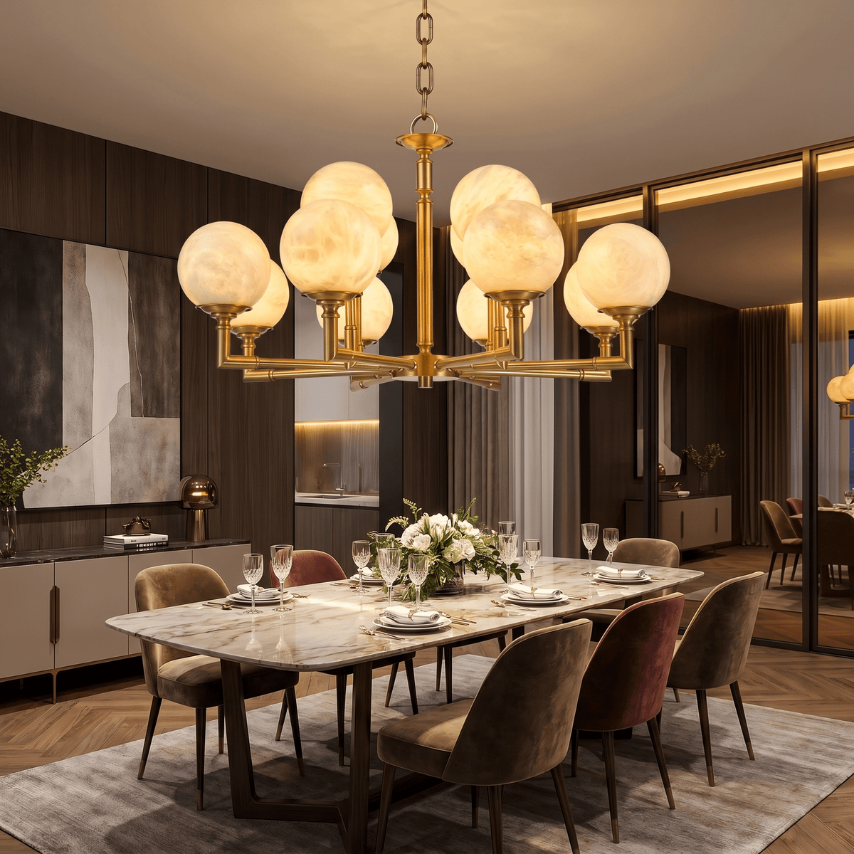 Brass Orb Classic Alabaster Pendant Light - Ø28.7" × H16.9" (Ø73 × H43 cm)Blushlighting