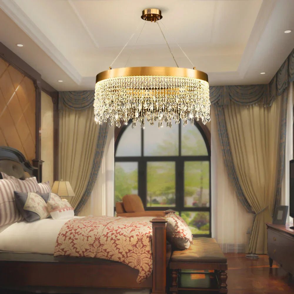 Brushed Gold Modern LED Crystal Light Fixtures - W15.7''×H9.8‘’Non Dimm Warm LightBlushlighting