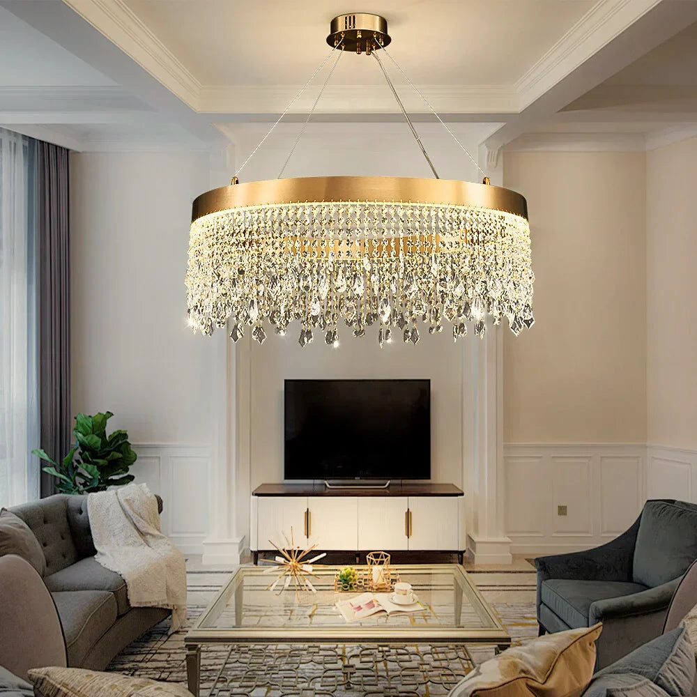 Brushed Gold Modern LED Crystal Light Fixtures-