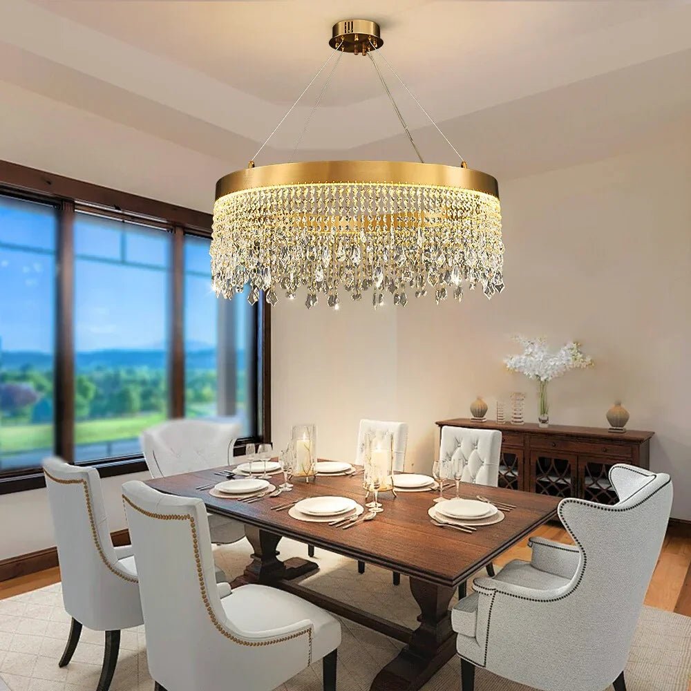 Brushed Gold Modern LED Crystal Light Fixtures - W15.7''×H9.8‘’Non Dimm Warm LightBlushlighting
