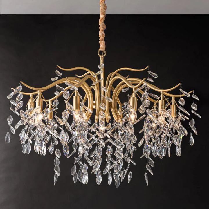 BU Dorale Modern Chandelier - 9 heads Size: Dia 31.5″(80cm) x H 27.6″(70cm)Brass & ClearBlushlighting