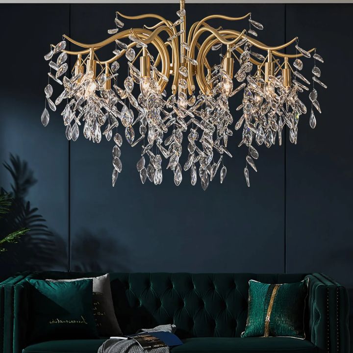 BU Dorale Modern Chandelier-chandeliers for dining room,chandeliers for stairways,chandeliers for foyer,chandeliers for bedrooms,chandeliers for kitchen,chandeliers for living room-Blushlighting-11 heads Size: Dia 39.4″(100cm) x H 27.6″(70cm)-Brass & Clear-Blushlighting