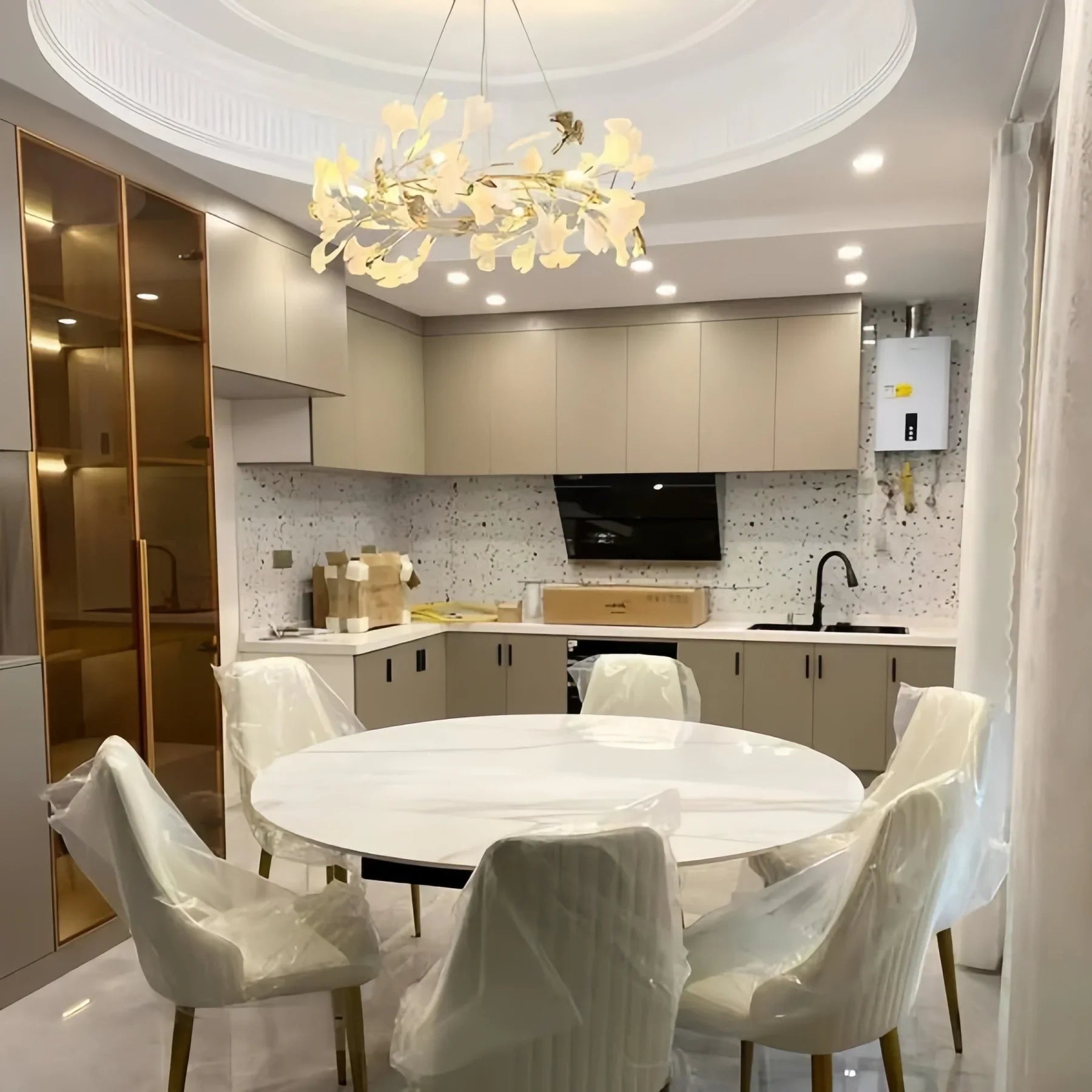 BU Ginkgo Ceramic Circle Chandelier - 24"GoldBlushlighting