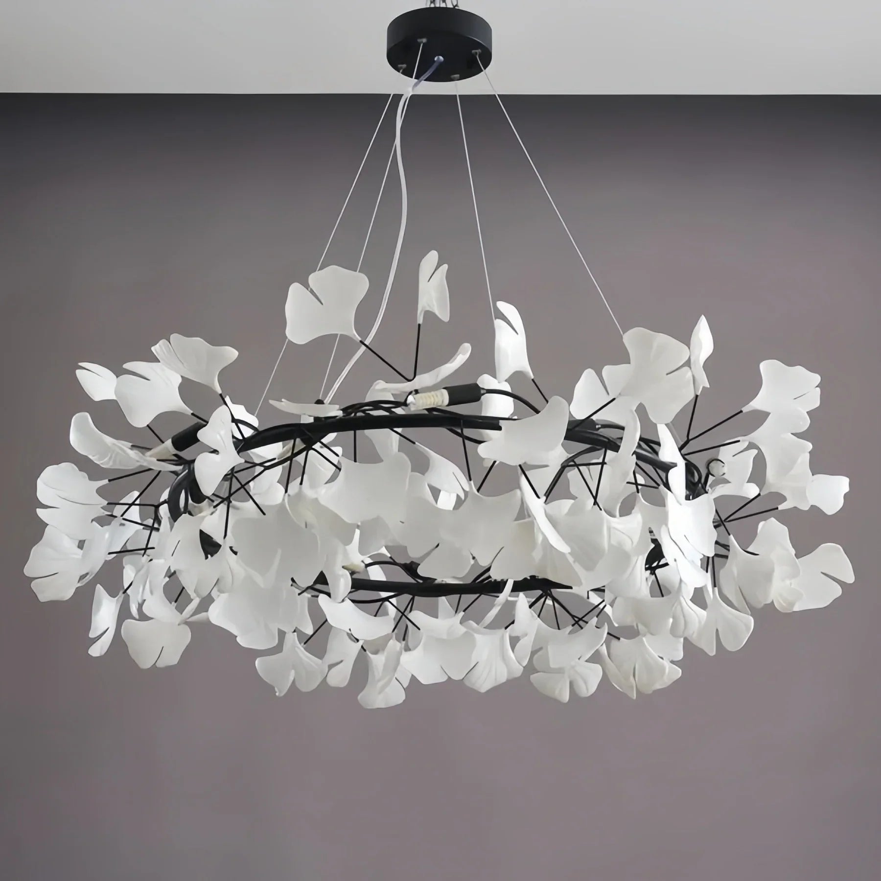 BU Ginkgo Ceramic Circle Chandelier - 24"GoldBlushlighting