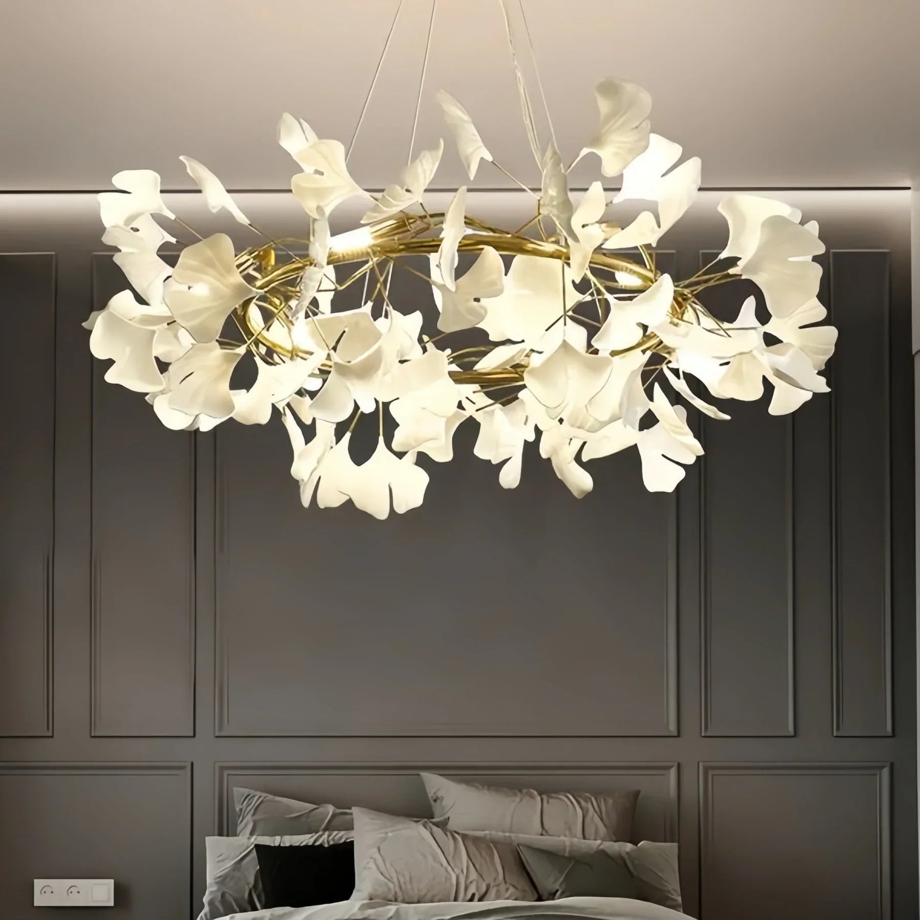 BU Ginkgo Ceramic Circle Chandelier - 24"GoldBlushlighting