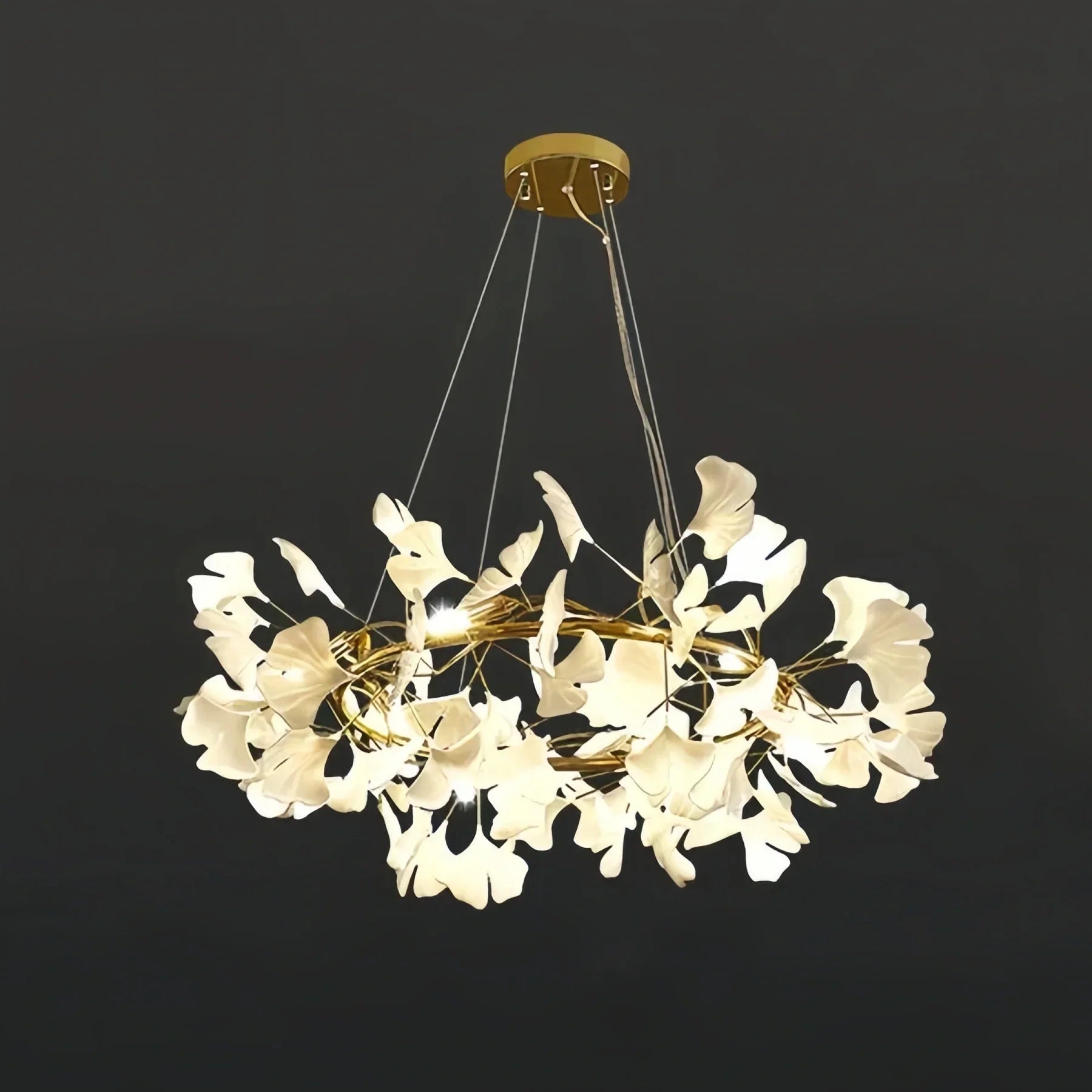BU Ginkgo Ceramic Circle Chandelier - 24"GoldBlushlighting
