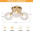 Bubble Ball Swirled Glass Chandelier 3-Light Semi Flush Mount Ceiling Mid Century Light Fixture