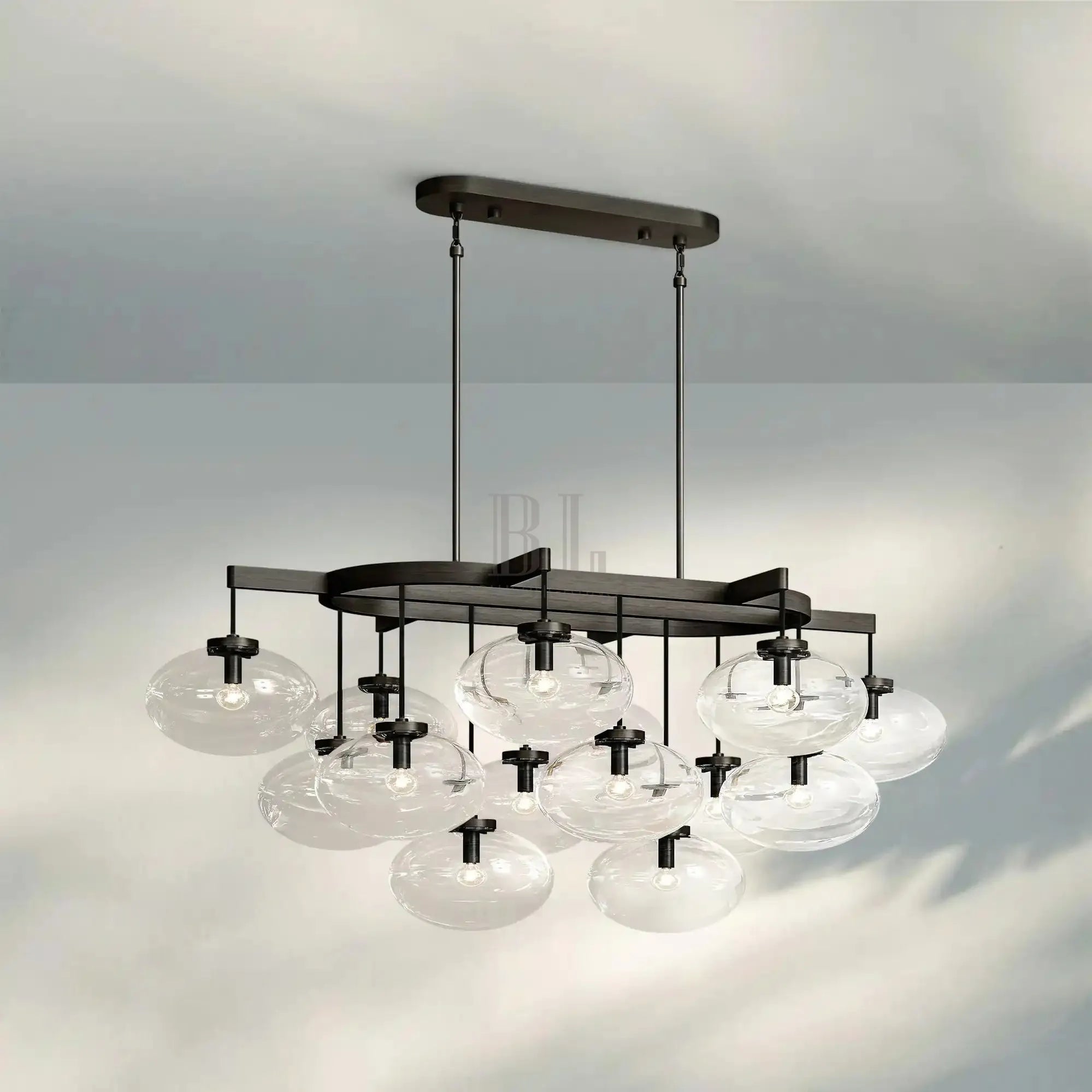 Cabrlet Clear/Amber Glass Linear Chandelier - Blushlighting