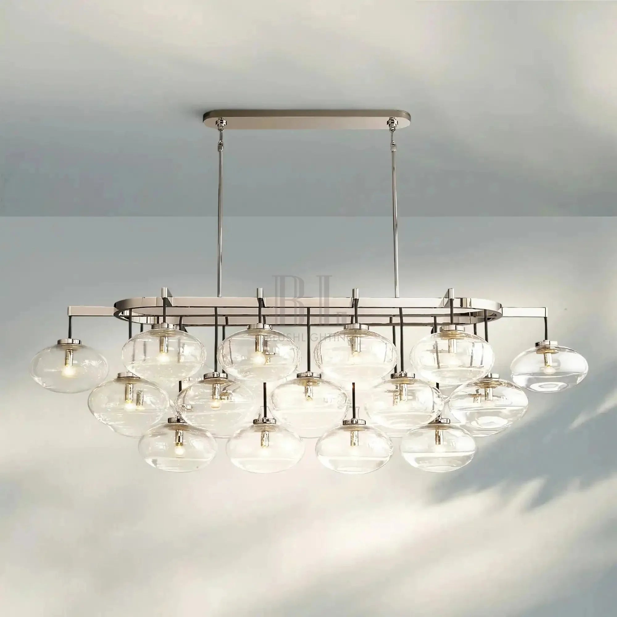 Cabrlet Clear/Amber Glass Linear Chandelier - Blushlighting