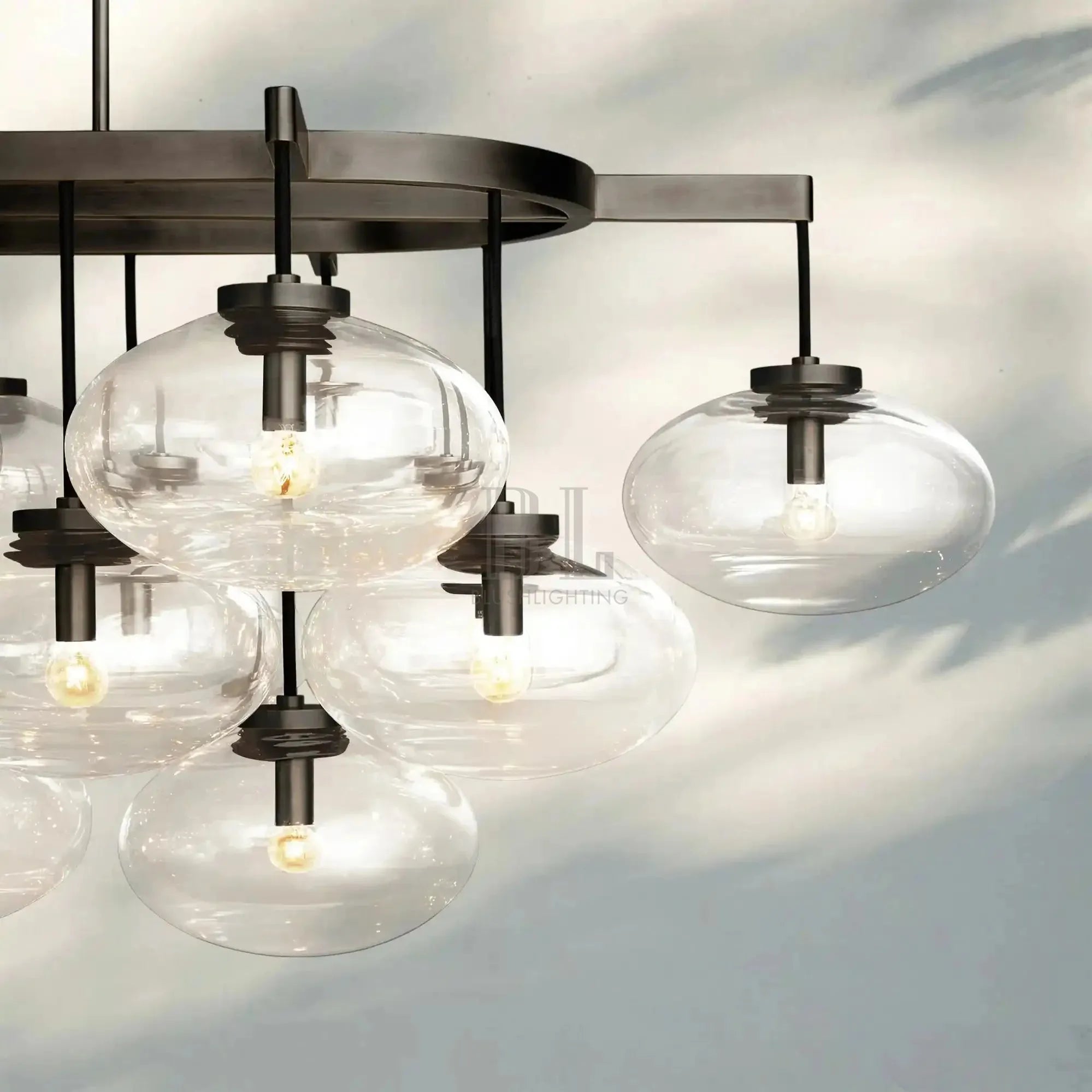 Cabrlet Clear/Amber Glass Linear Chandelier - Blushlighting