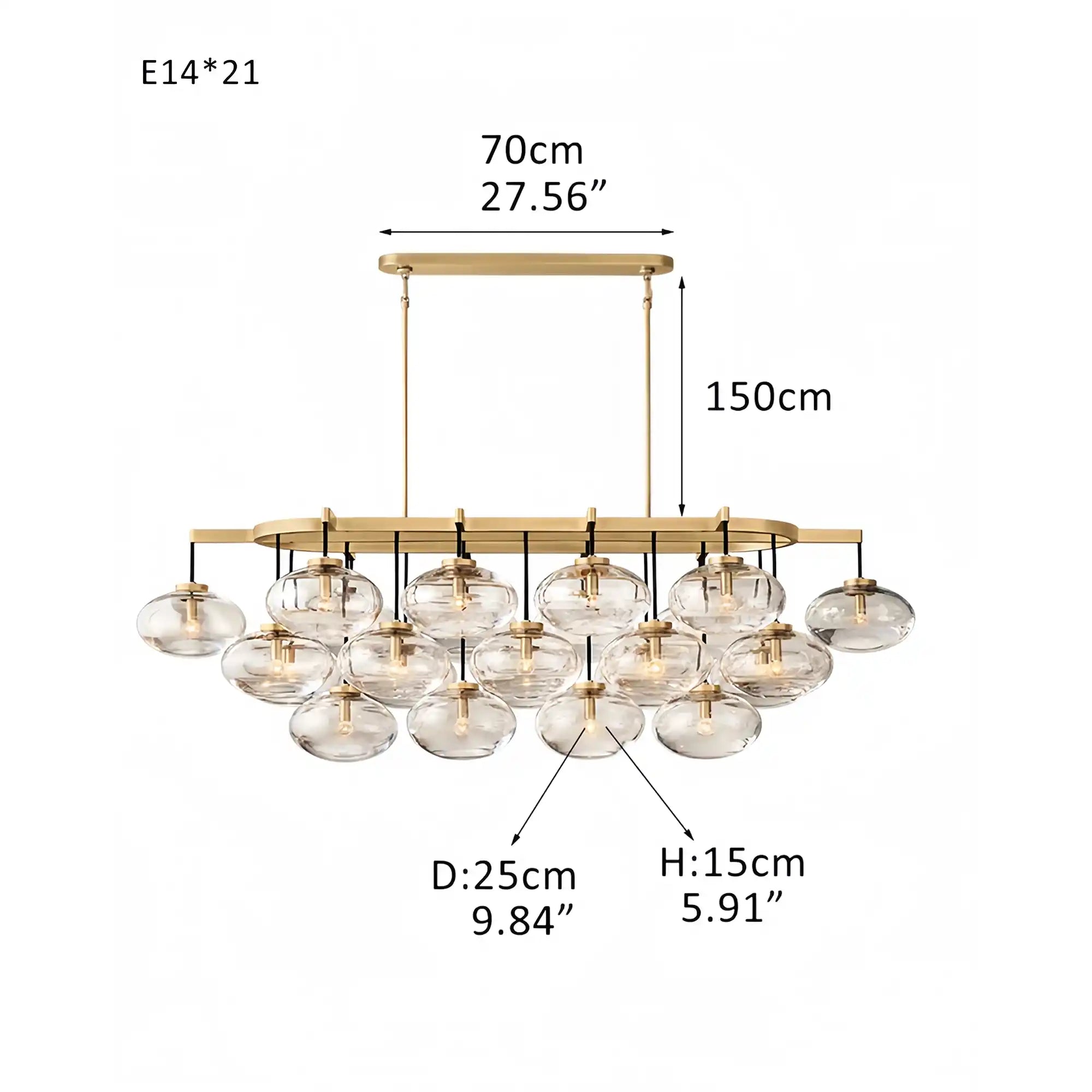 Cabrlet Clear/Amber Glass Linear Chandelier - Blushlighting