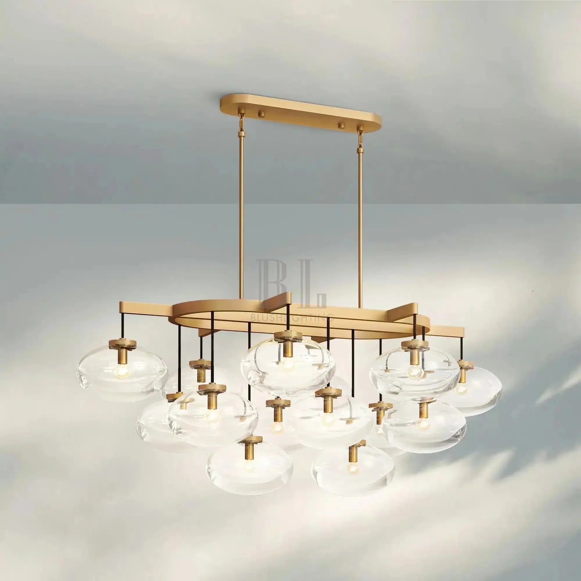 Cabrlet Clear/Amber Glass Linear Chandelier - Blushlighting