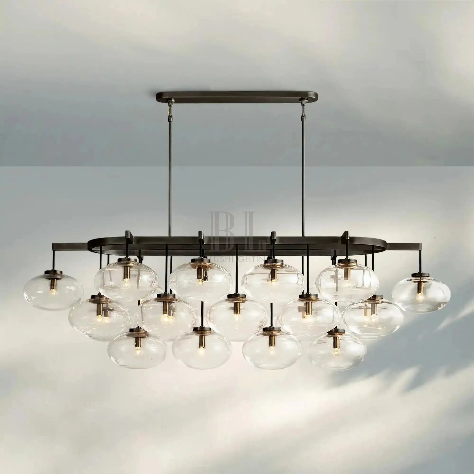 Cabrlet Clear/Amber Glass Linear Chandelier - Blushlighting