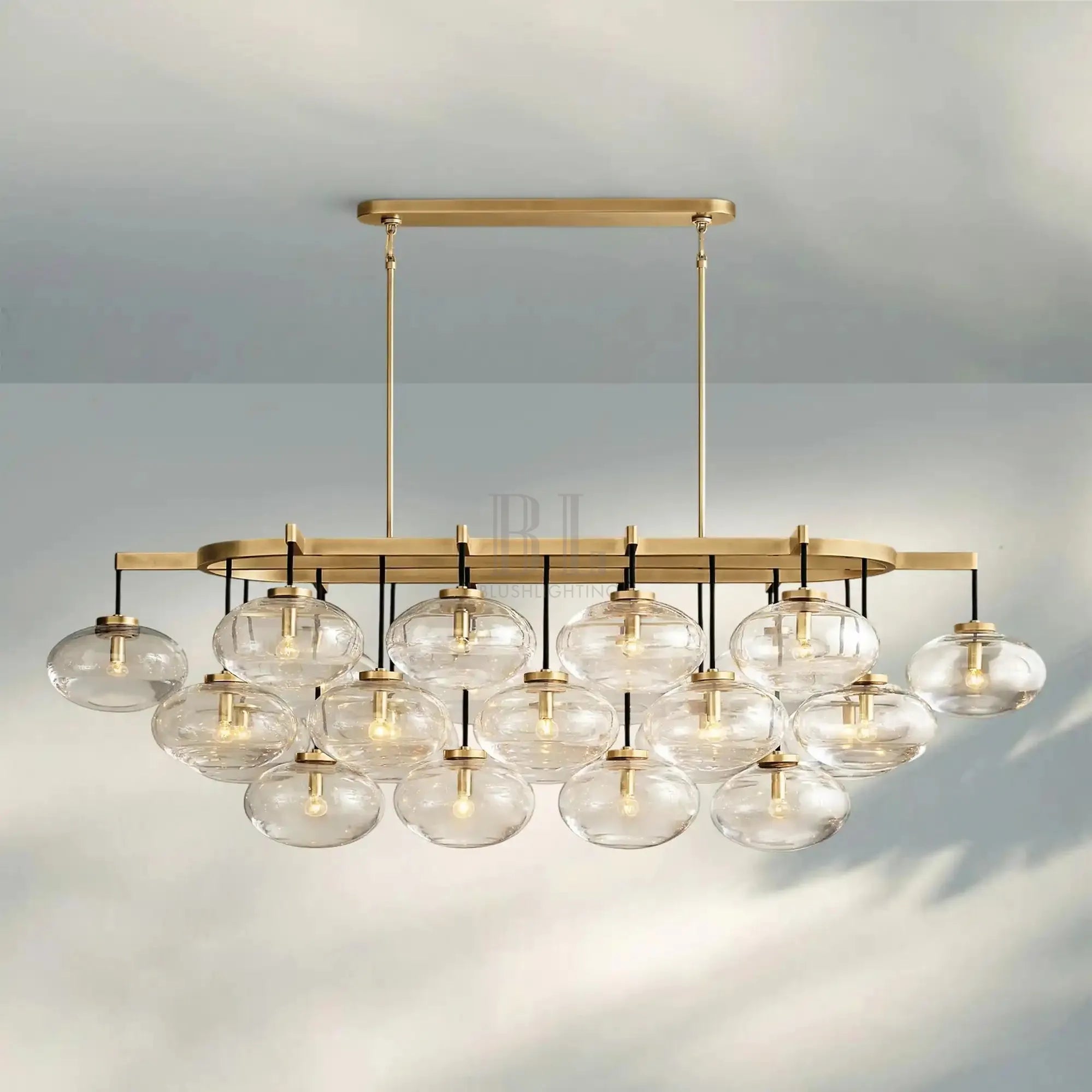 Cabrlet Clear/Amber Glass Linear Chandelier - Blushlighting
