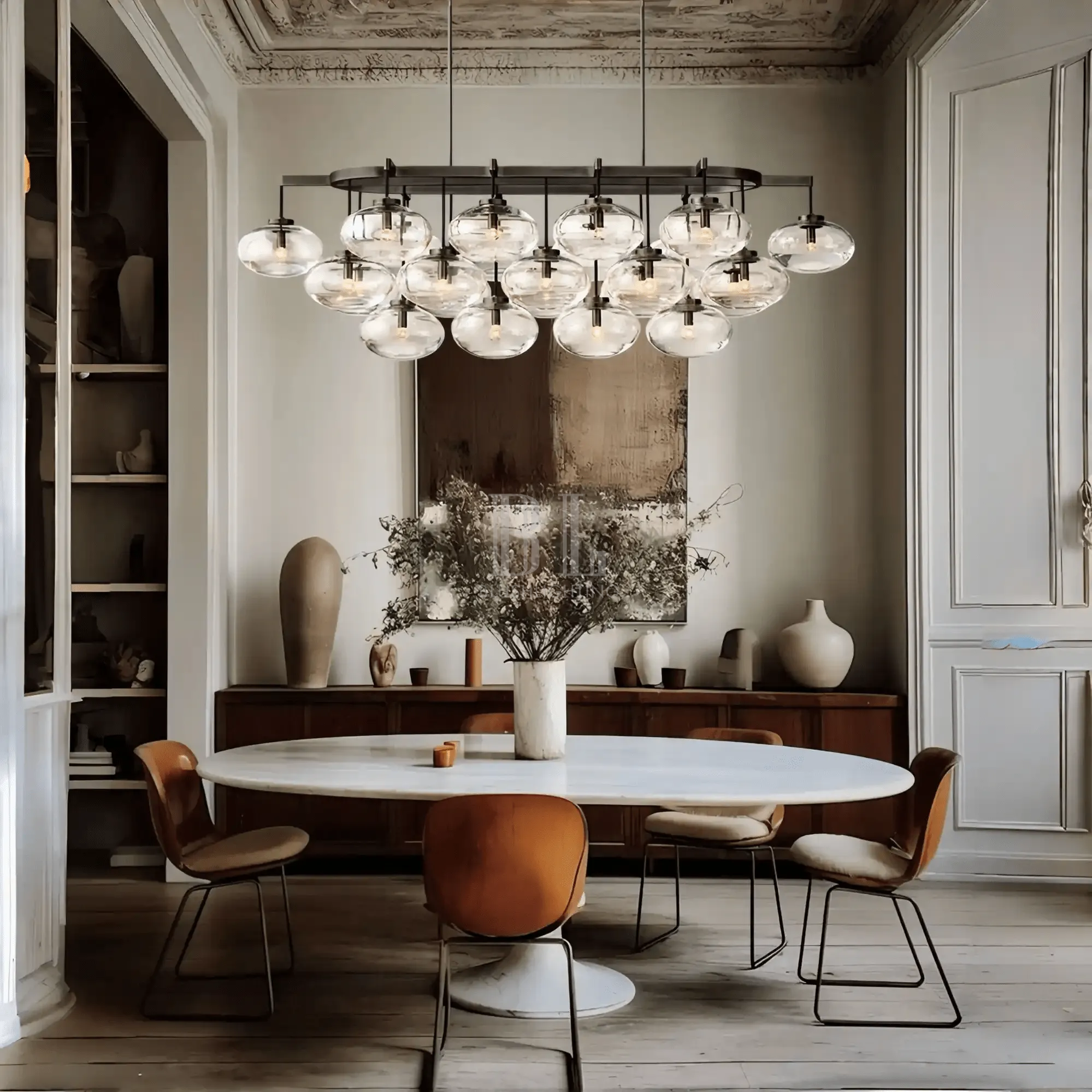 Cabrlet Clear/Amber Glass Linear Chandelier - Blushlighting