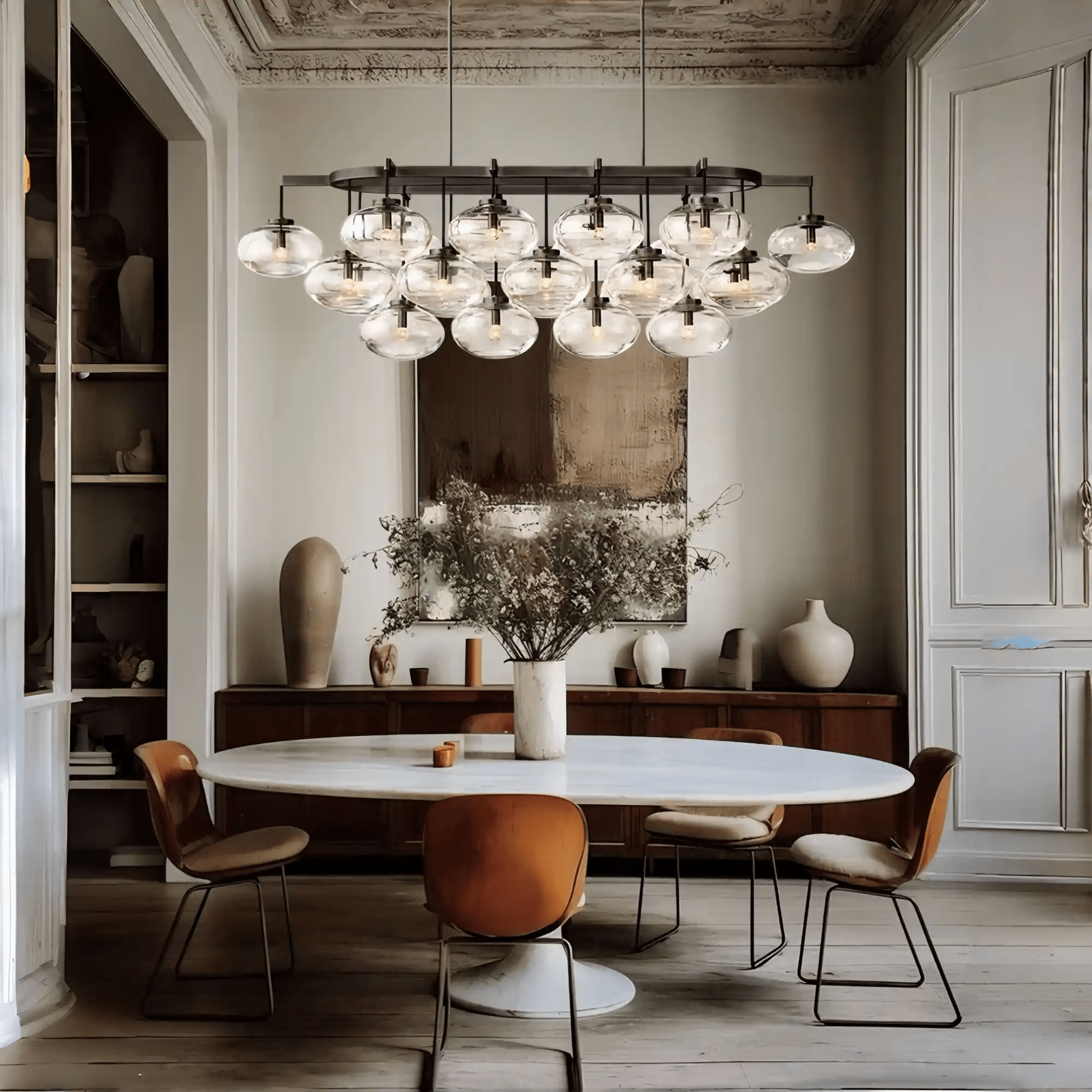 Cabrlet Clear/Amber Glass Linear Chandelier - Blushlighting