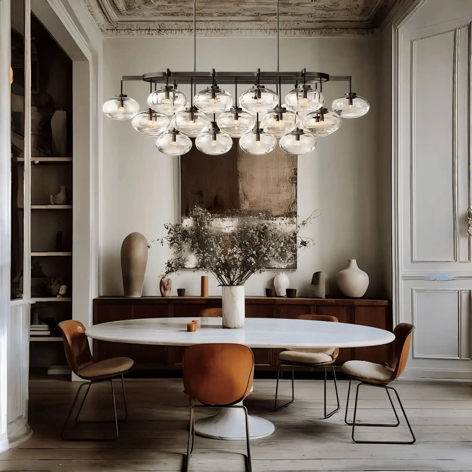 Cabrlet Clear/Amber Glass Linear Chandelier - Blushlighting