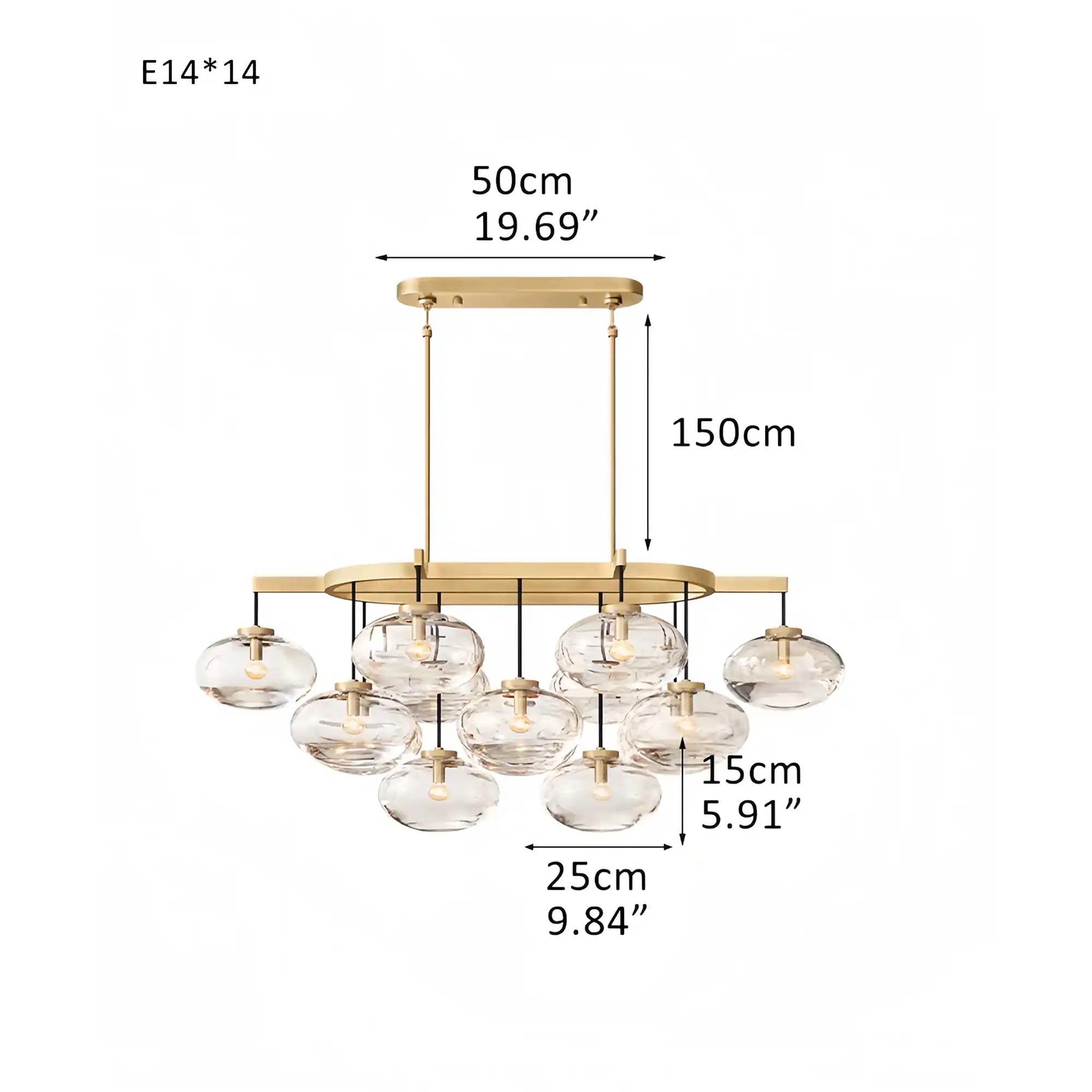 Cabrlet Clear/Amber Glass Linear Chandelier - Blushlighting