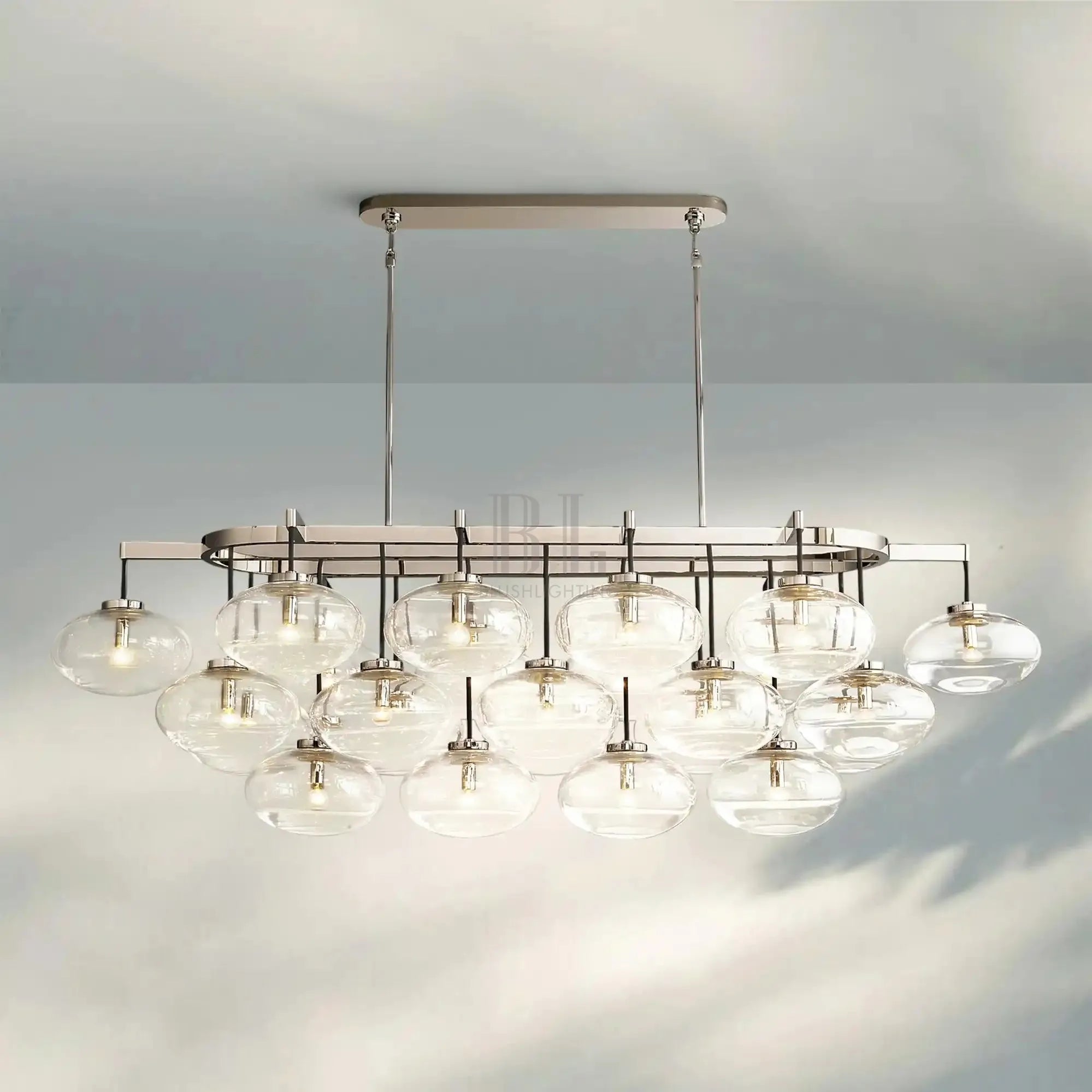 Cabrlet Clear/Amber Glass Linear Chandelier - Blushlighting