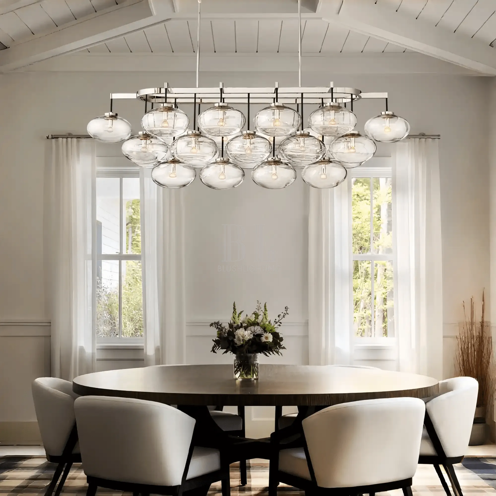 Cabrlet Clear/Amber Glass Linear Chandelier - Blushlighting