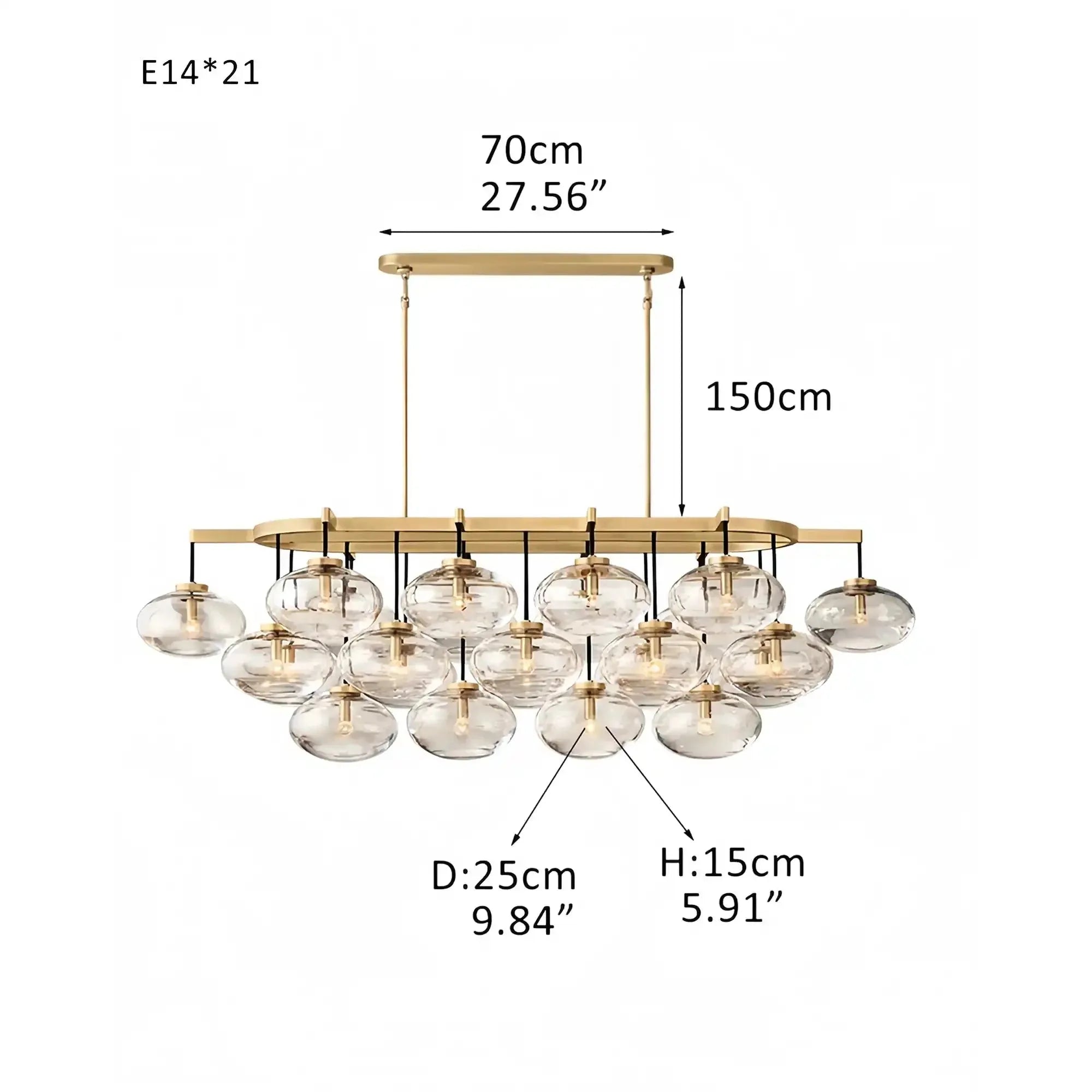 Cabrlet Clear/Amber Glass Linear Chandelier - Blushlighting