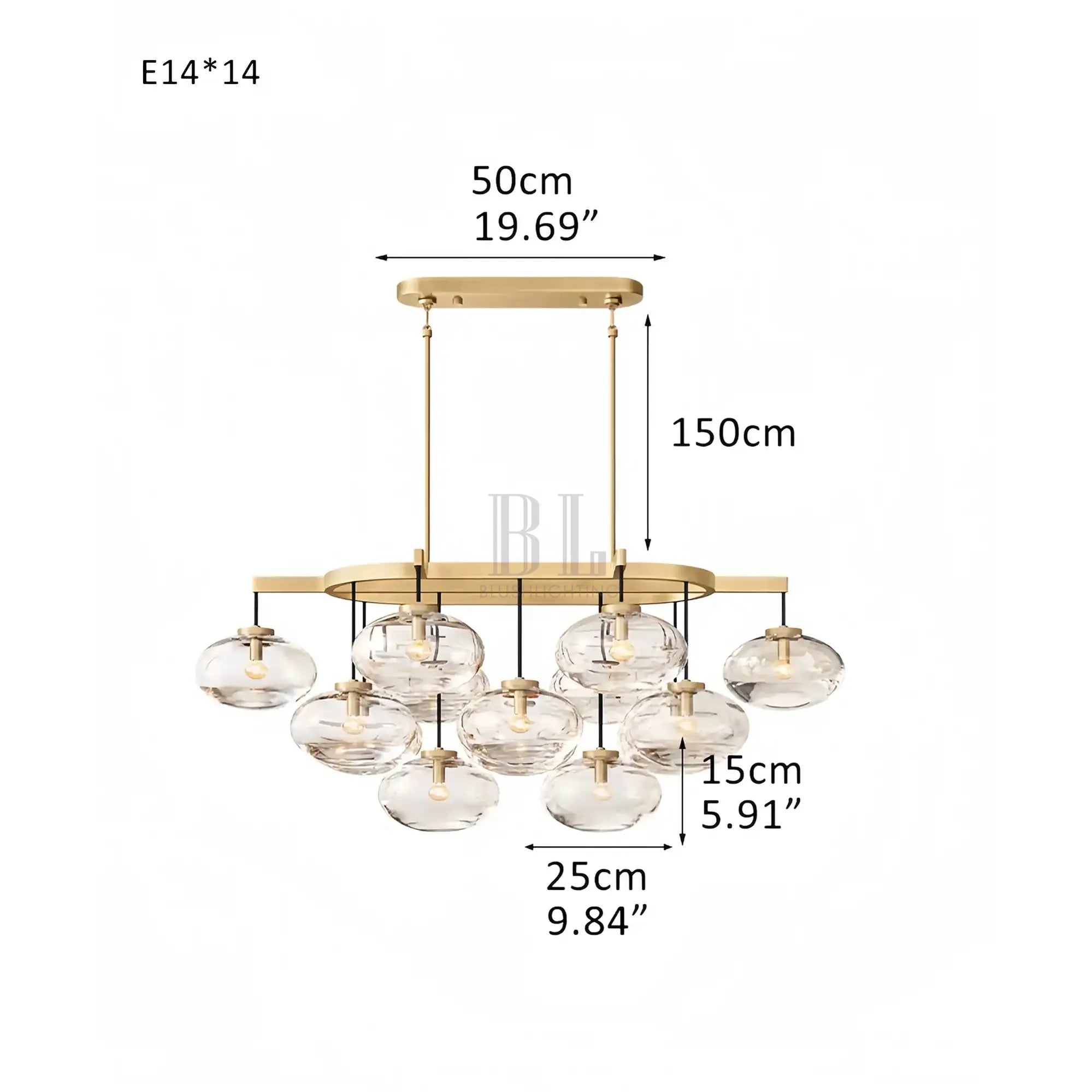 Cabrlet Clear/Amber Glass Linear Chandelier - Blushlighting