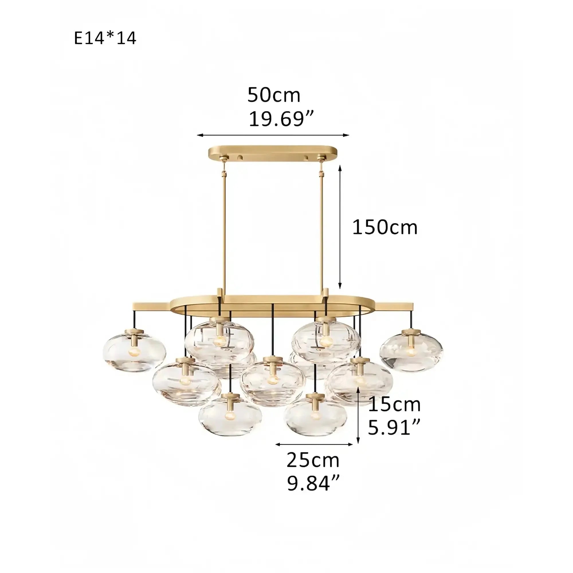 Cabrlet Clear/Amber Glass Linear Chandelier - Blushlighting