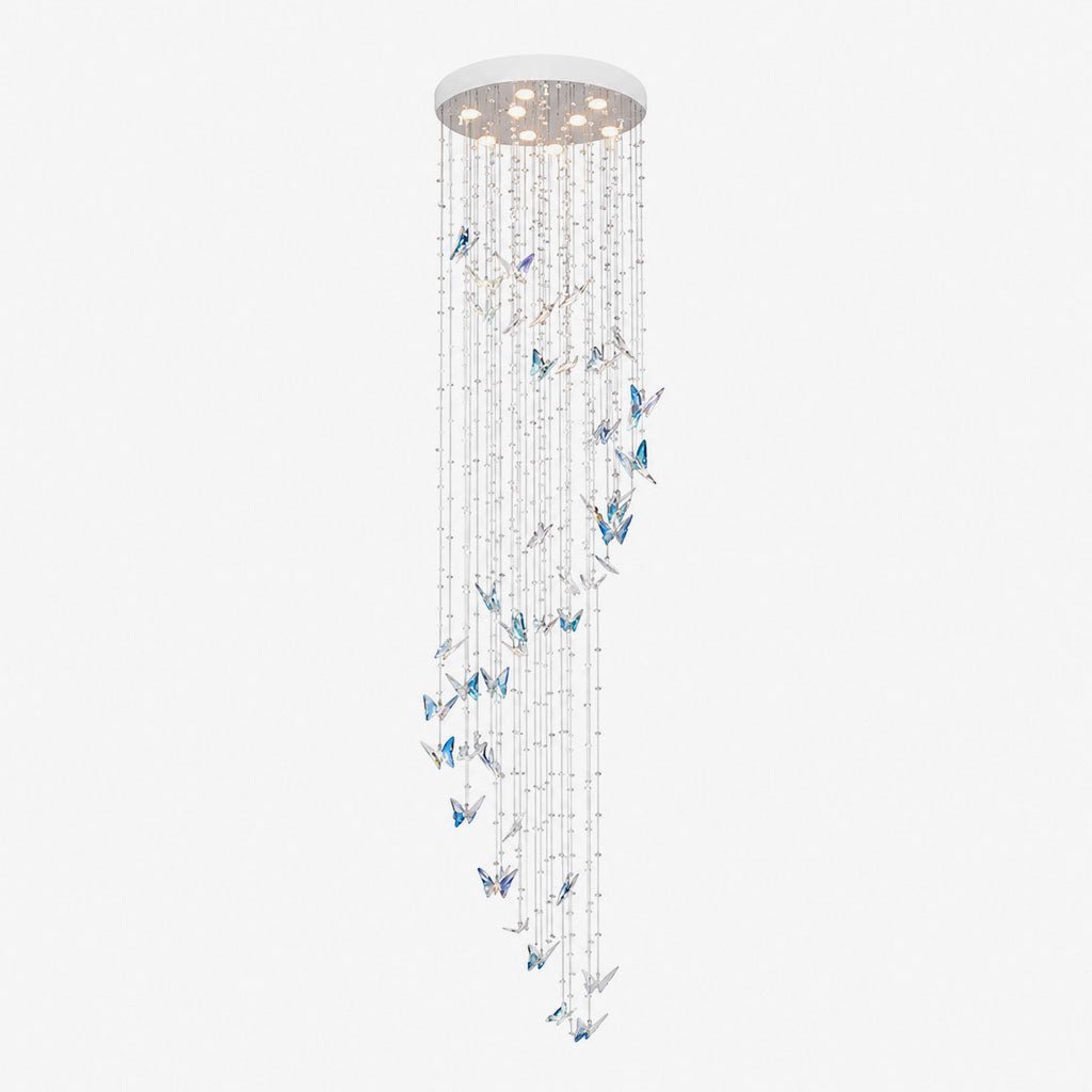 Caelira LED K9 Crystal Spiral Chandelier - Dia 15.7″ × H 98.4″BlueWarm LightBlushlighting