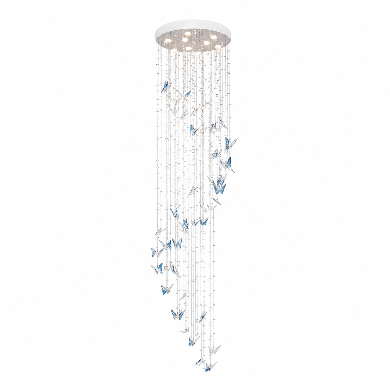 Caelira LED K9 Crystal Spiral Chandelier - Dia 15.7″ × H 98.4″BlueWarm LightBlushlighting