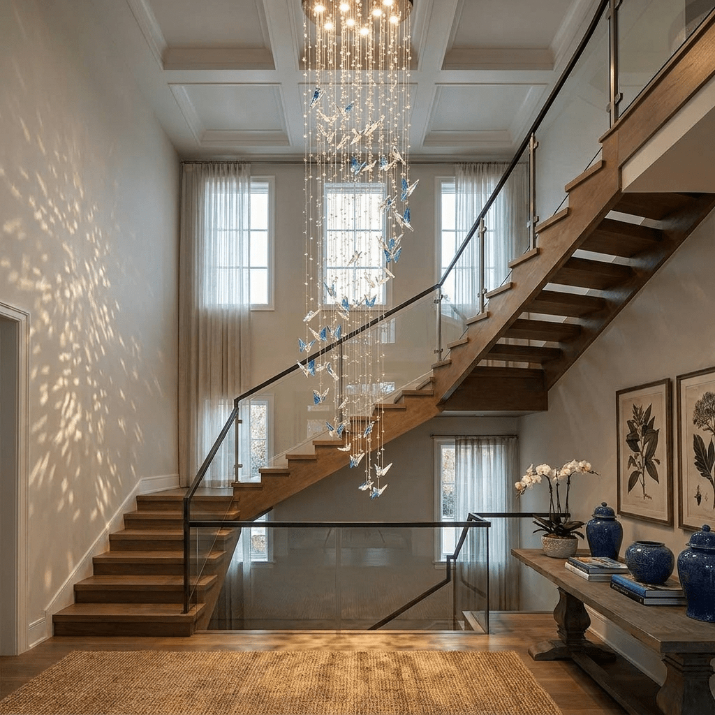 Caelira LED K9 Crystal Spiral Chandelier - Dia 15.7″ × H 98.4″BlueWarm LightBlushlighting