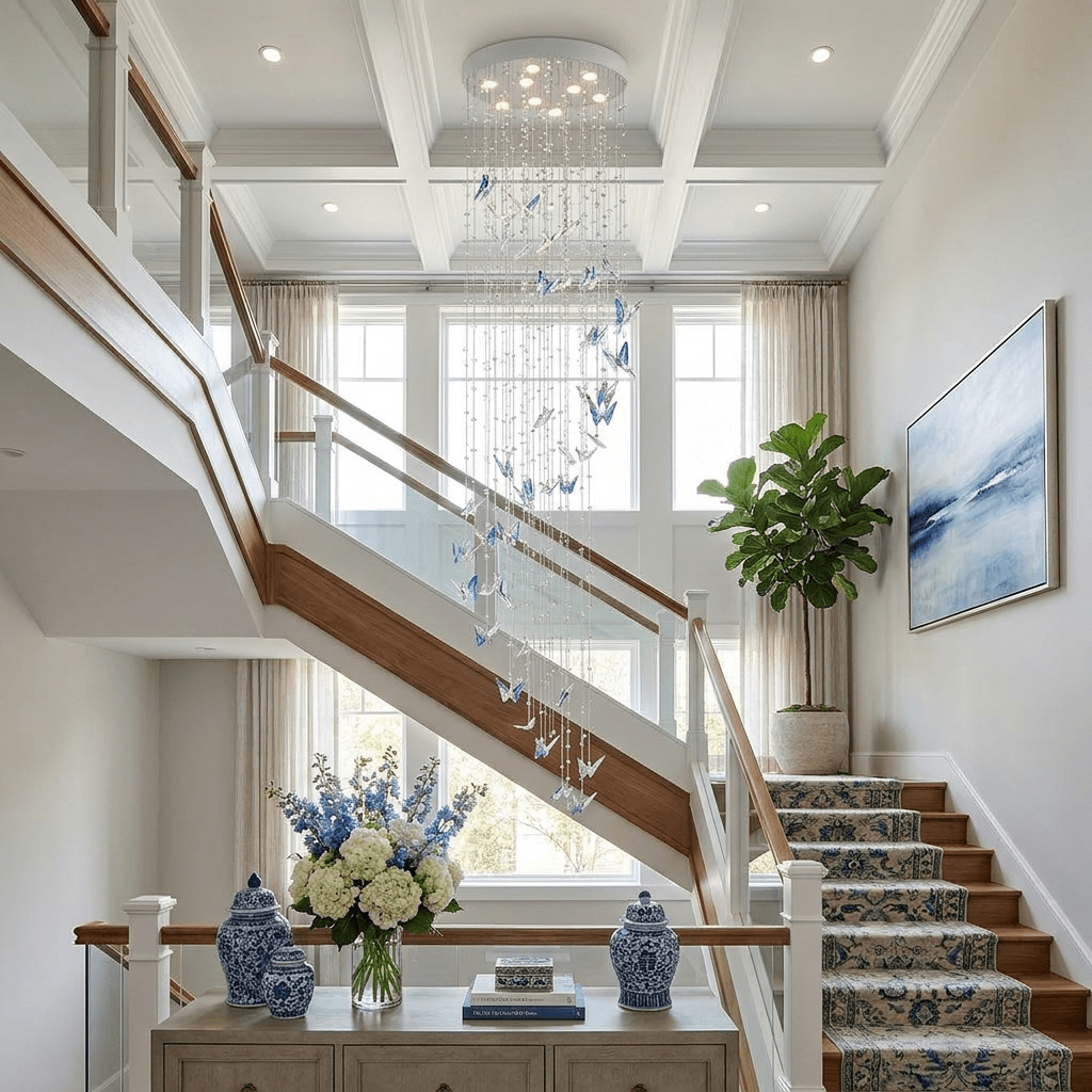 Caelira LED K9 Crystal Spiral Chandelier - Dia 15.7″ × H 98.4″BlueWarm LightBlushlighting