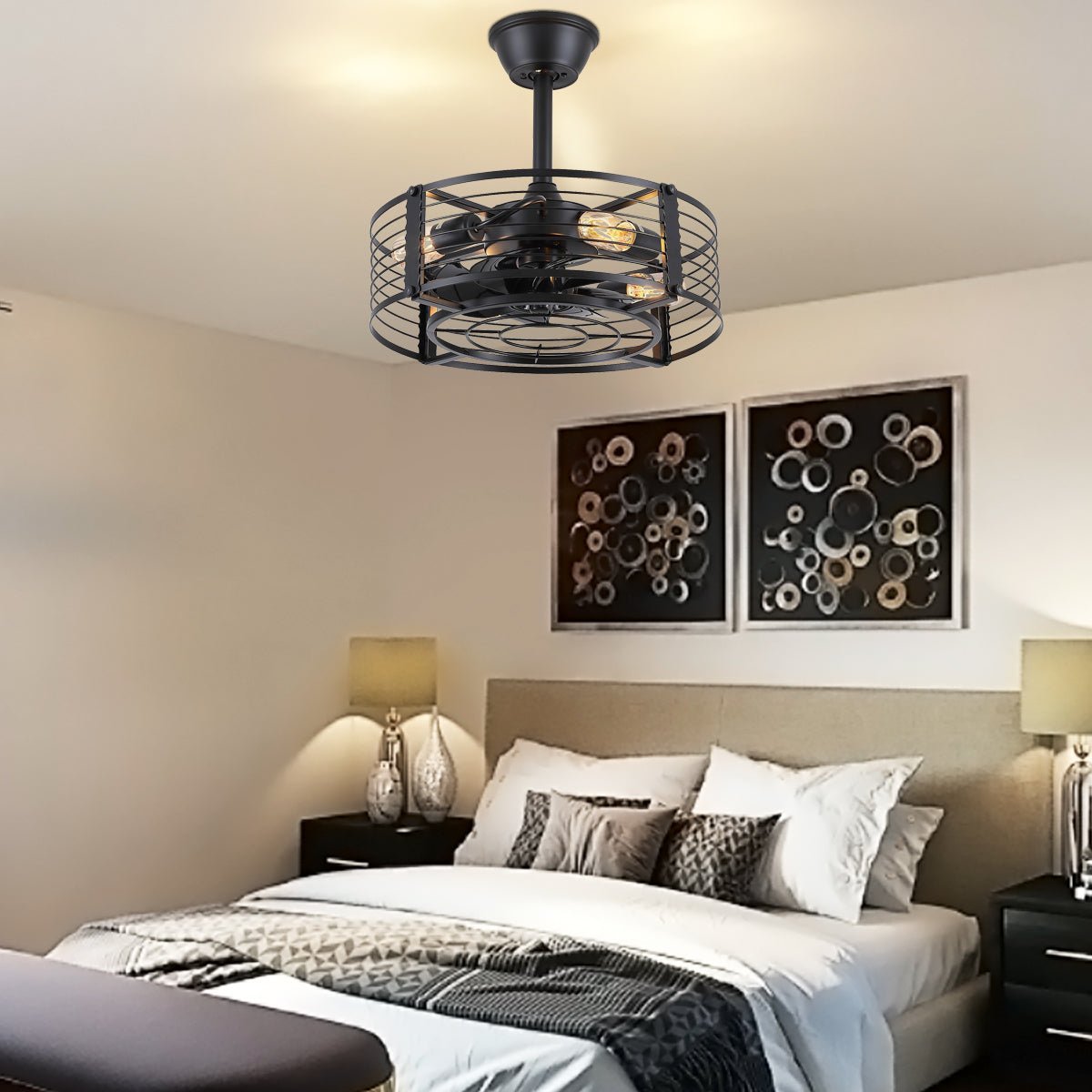 Cage Industrial Black Bladeless Ceiling Fan Light 18" - Blushlighting