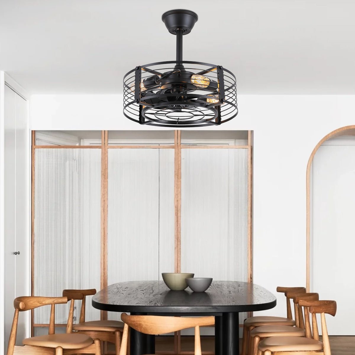 Cage Industrial Black Bladeless Ceiling Fan Light 18" - Blushlighting