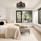 Caged Ceiling Fan with Light and Remote Black Bladeless Reversible Low Profile 19" - Blushlighting