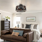 Caged Ceiling Fan with Light and Remote Black Bladeless Reversible Low Profile 19" - Blushlighting