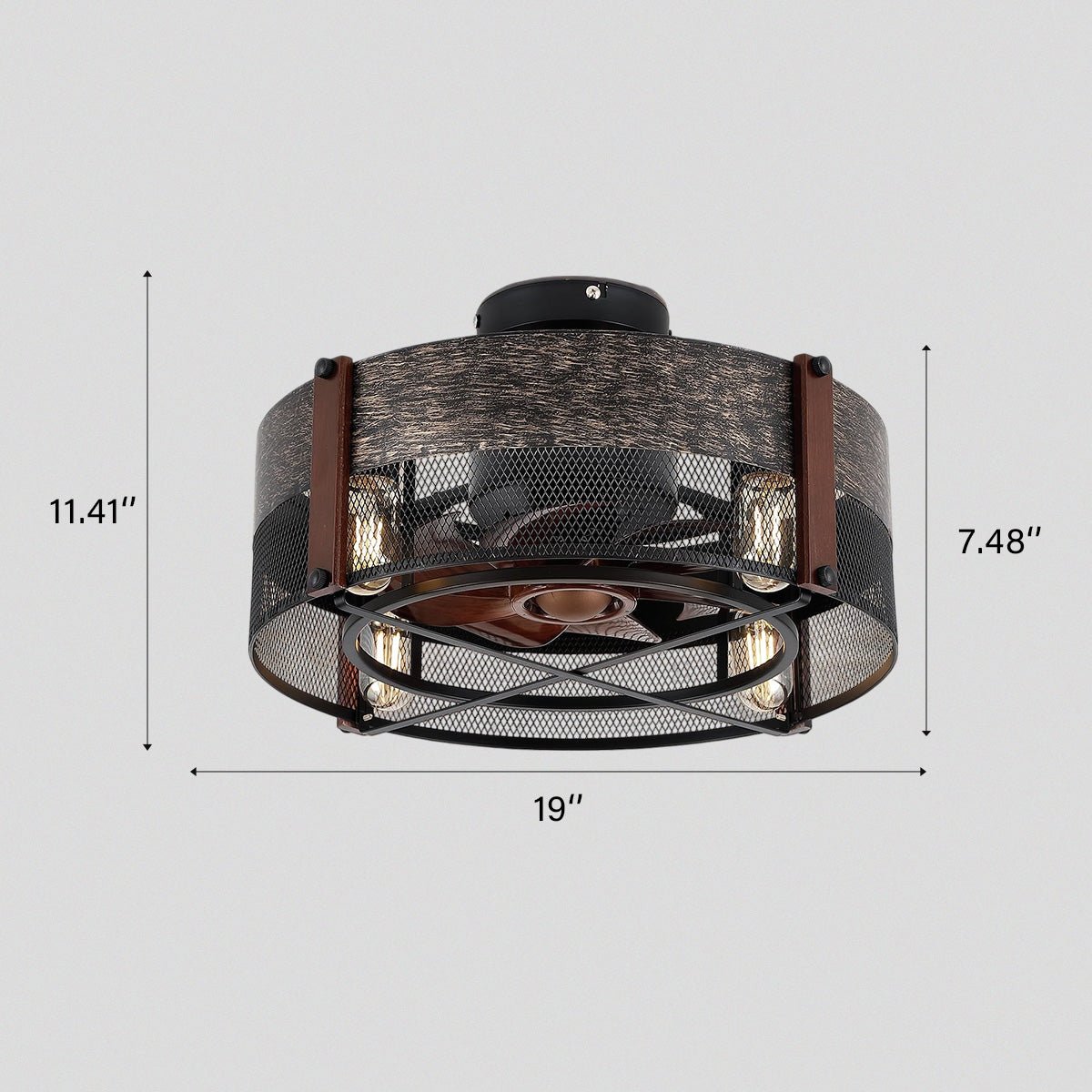 Caged Ceiling Fan with Light and Remote Black Bladeless Reversible Low Profile 19" - Blushlighting