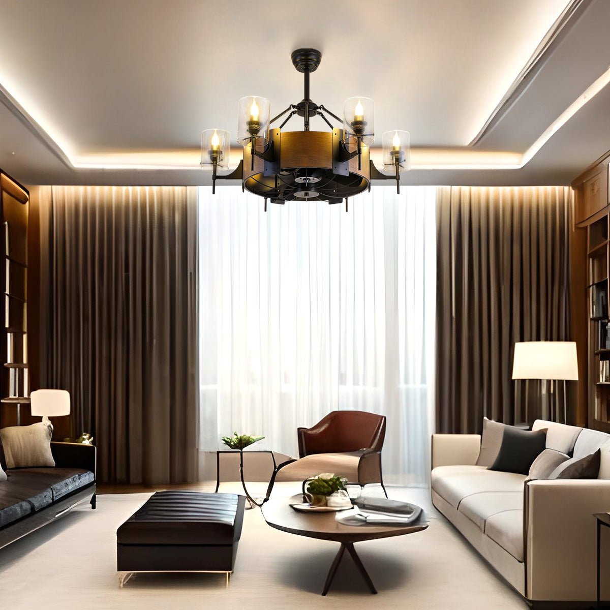 Caged Ceiling Fan with Lights Black Vintage Rustic Farmhouse Chandelier 38.5" - Blushlighting