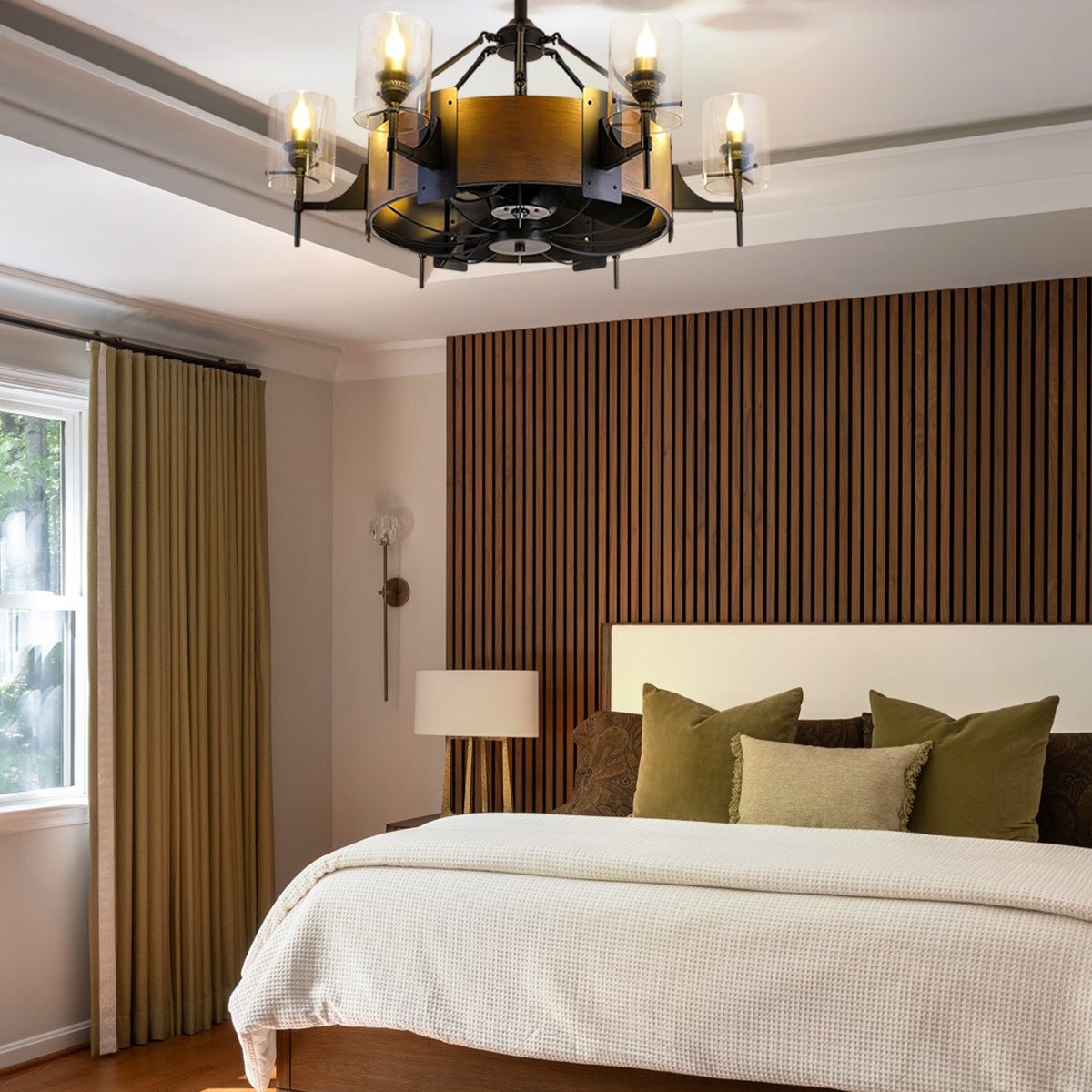 Caged Ceiling Fan with Lights Black Vintage Rustic Farmhouse Chandelier 38.5" - Blushlighting