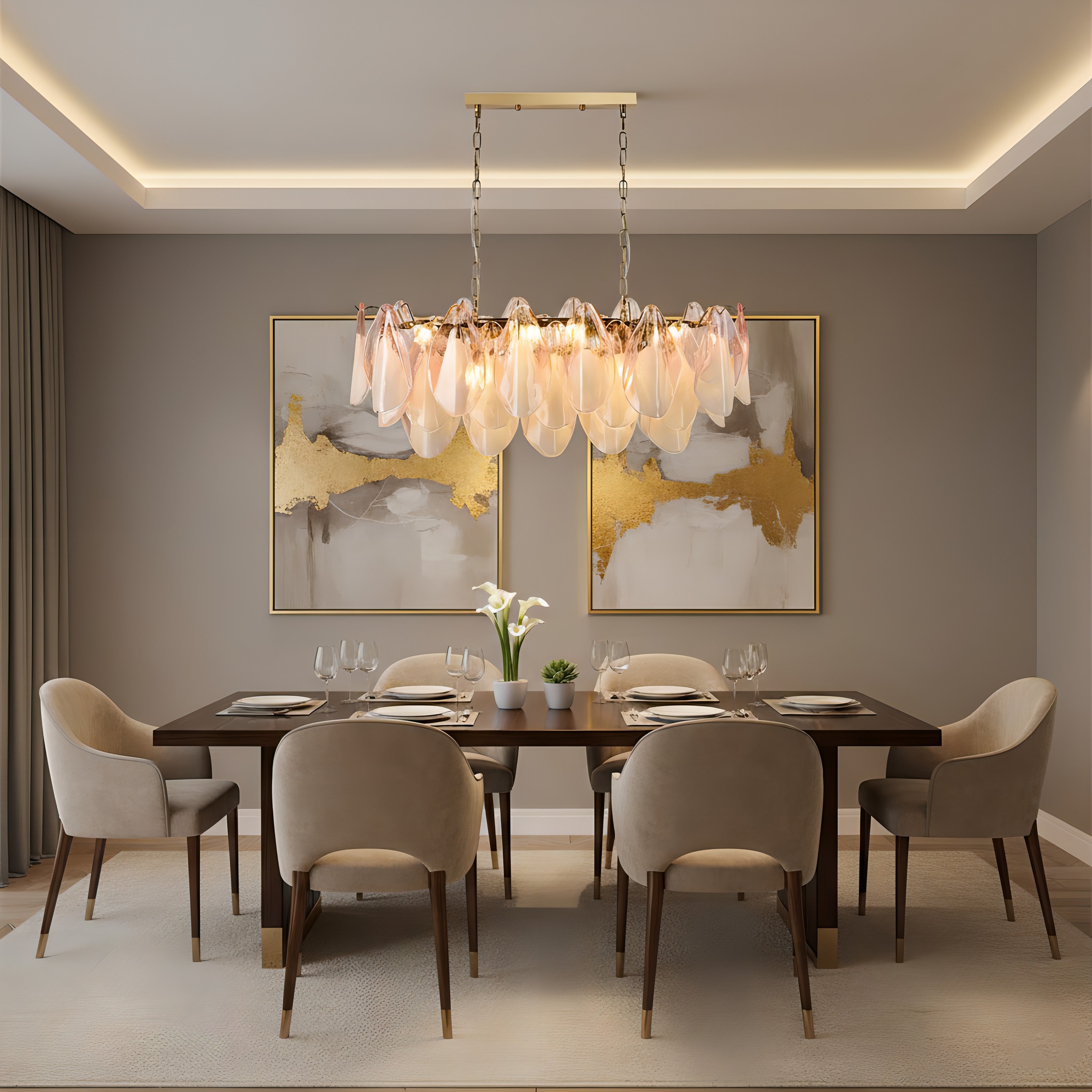 Caia Murano Glass Chandelier for Living Room - L 100cm x H 34cm / ∅ 39.3″ x H 13.3″Pink & WhiteBlushlighting